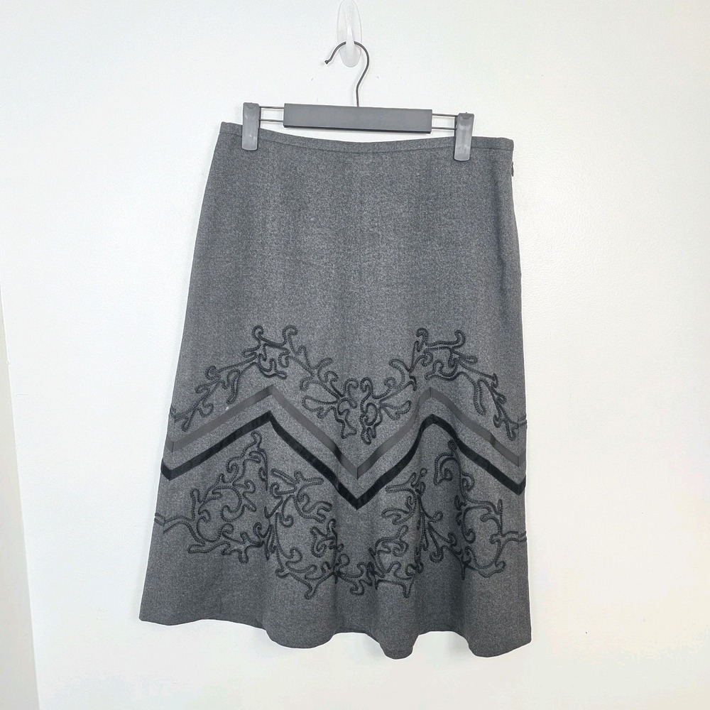 Ann Taylor Loft Gray Embroidered‎ Dressy A-Line Preppy Academic Midi Skirt Sz 8P